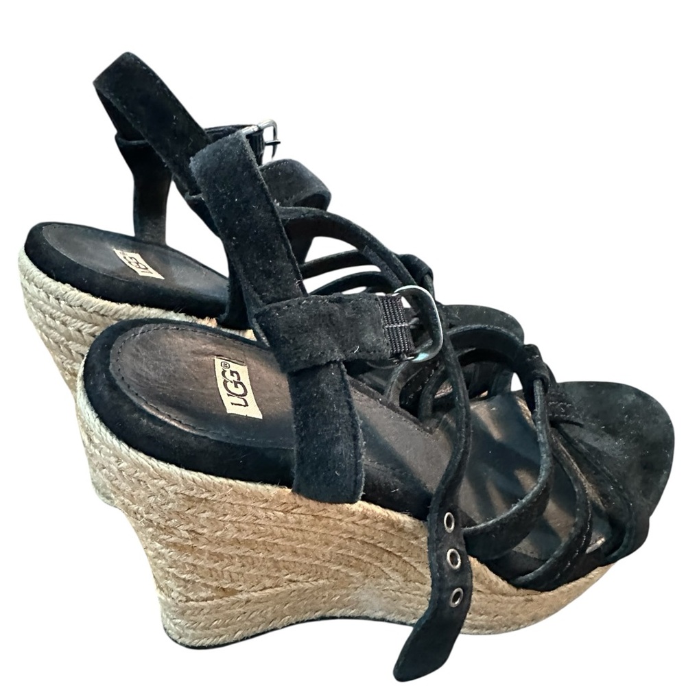 Ugg size 8 Black Suede Strappy Wedge Sandals - Women - Picture 4 of 8